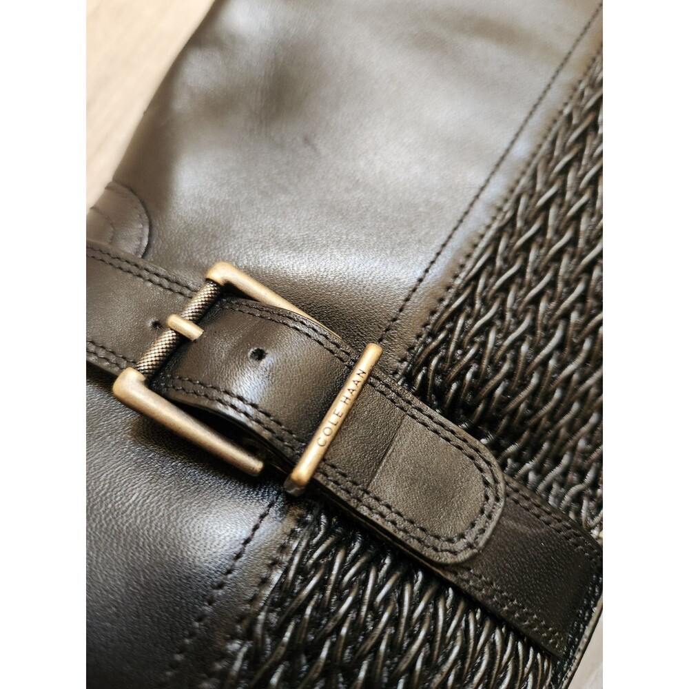 Cole Haan Chelsey Leather Black Tall Riding Boots Woven Back Buckle Detail 6B - Picture 7 of 14